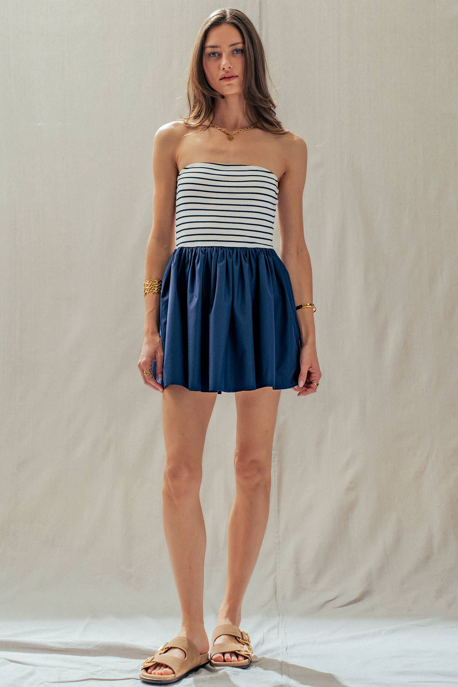 Urban Daizy Mixed Media Strapless Knit & Poplin Mini Dress Ivory-Blue Dress - Women's (UDDR0336-Ivory-Blue) – alternate view 10