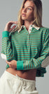 Urban Daizy Playful Cropped Stripe Cotton Top Black-White Polo - Women's (UDZ-PT-00355) – alternate view 13