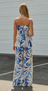 Satin Wide-Leg Pants Set with Crop Top in BLUE/IVORY - Women's Pants Sets | Urban Daizy