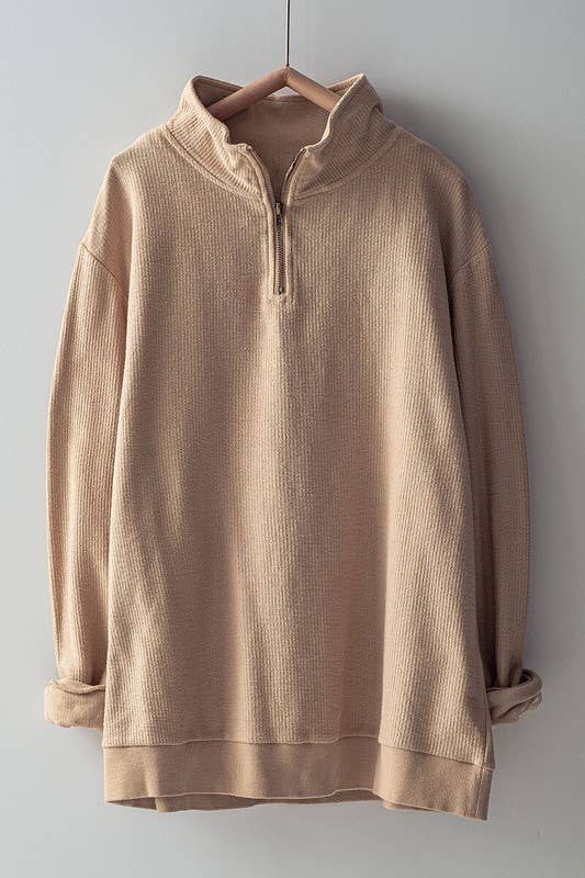 Urban Daizy Vintage Washed Quarter Zip Ribbed Sweatshirt Charcoal Sweatshirt - Women's (UDZ-KN-00255) – alternate view 34