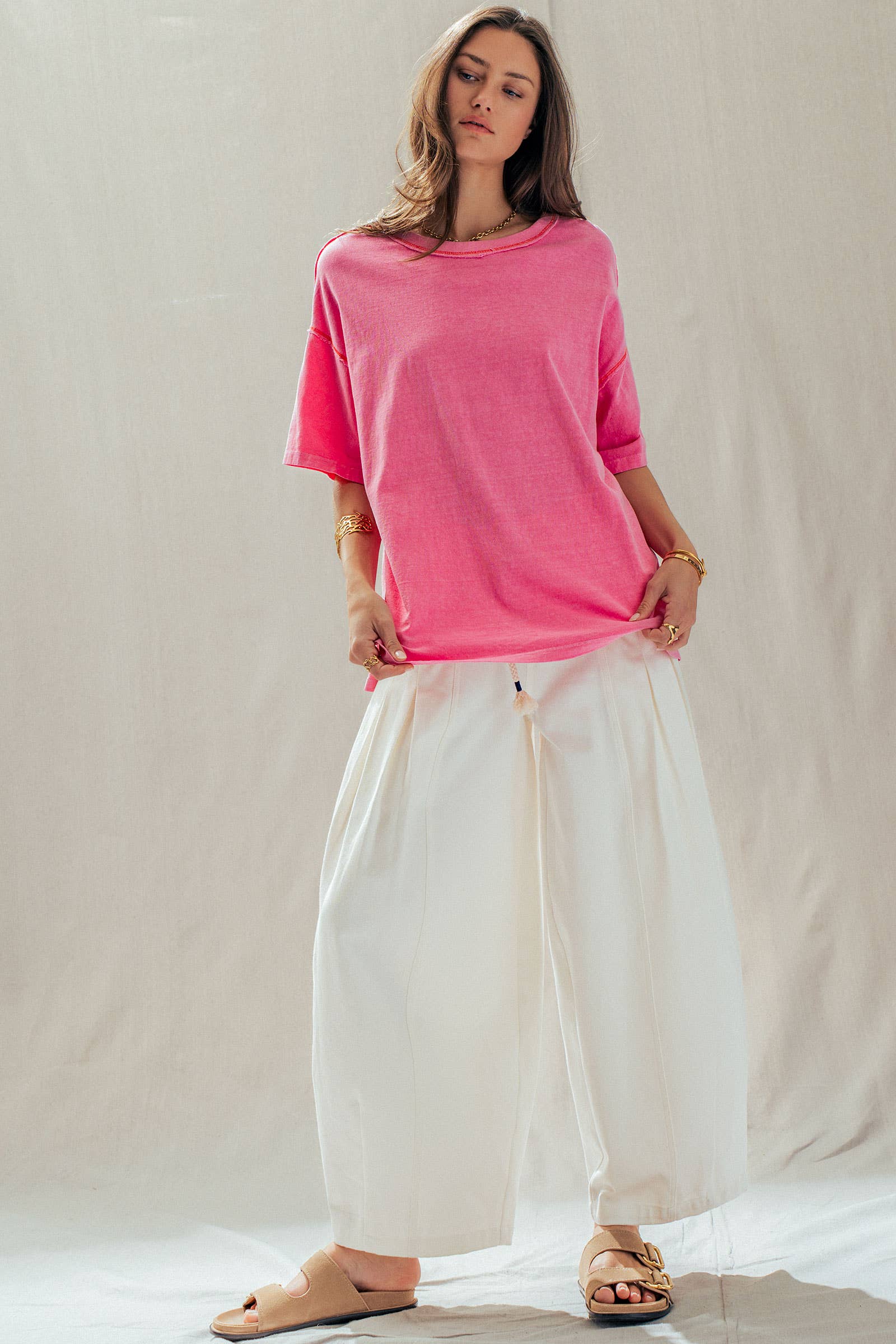 Contrast Stitch Mineral Wash Spring Oversized Tee