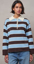 Striped Knit Rugby Polo Sweater in BROWN BLUE - Women's Sweaters | Urban Daizy