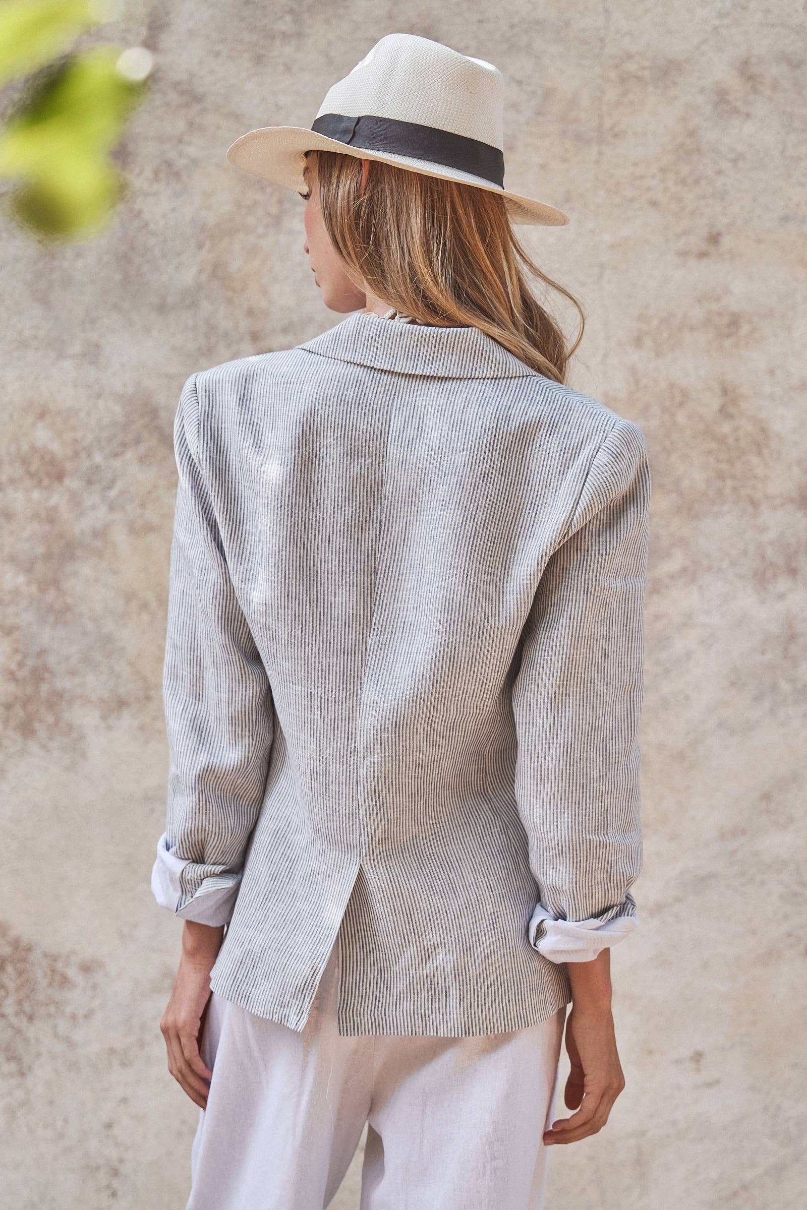 Urban Daizy Linen Single-Button Tailored Blazer Lt-Blue Jacket - Women's (UDOW0305-Lt-Blue) – alternate view 5