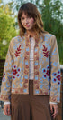 Embroidered Corduroy Jacket with Folk Floral Scroll in KHAKI - Women's Jackets & Blazers | Urban Daizy