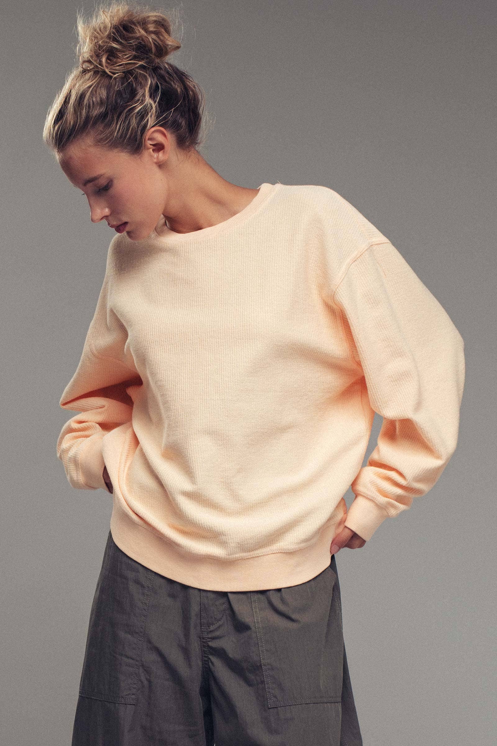Urban Daizy Oversized Vintage Wash Ribbed Cotton Sweater Charcoal Sweatshirt - Women's (UDZ-KN-00544) – alternate view 3