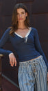 Pretty Little Lace Trim Henley in BLUE - Women's T-Shirts & Polos | Urban Daizy