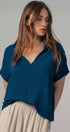 Urban Daizy Relaxed V-Neck Top with Folded Sleeves Ivory Blouse - Women's (UDZ-TP-00570) – alternate view 9