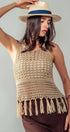 Urban Daizy Crochet Knit Boho Tassel Hem Summer Cover Top Khaki Knit Top - Women's (UDZ-TP-00504) – alternate view 3