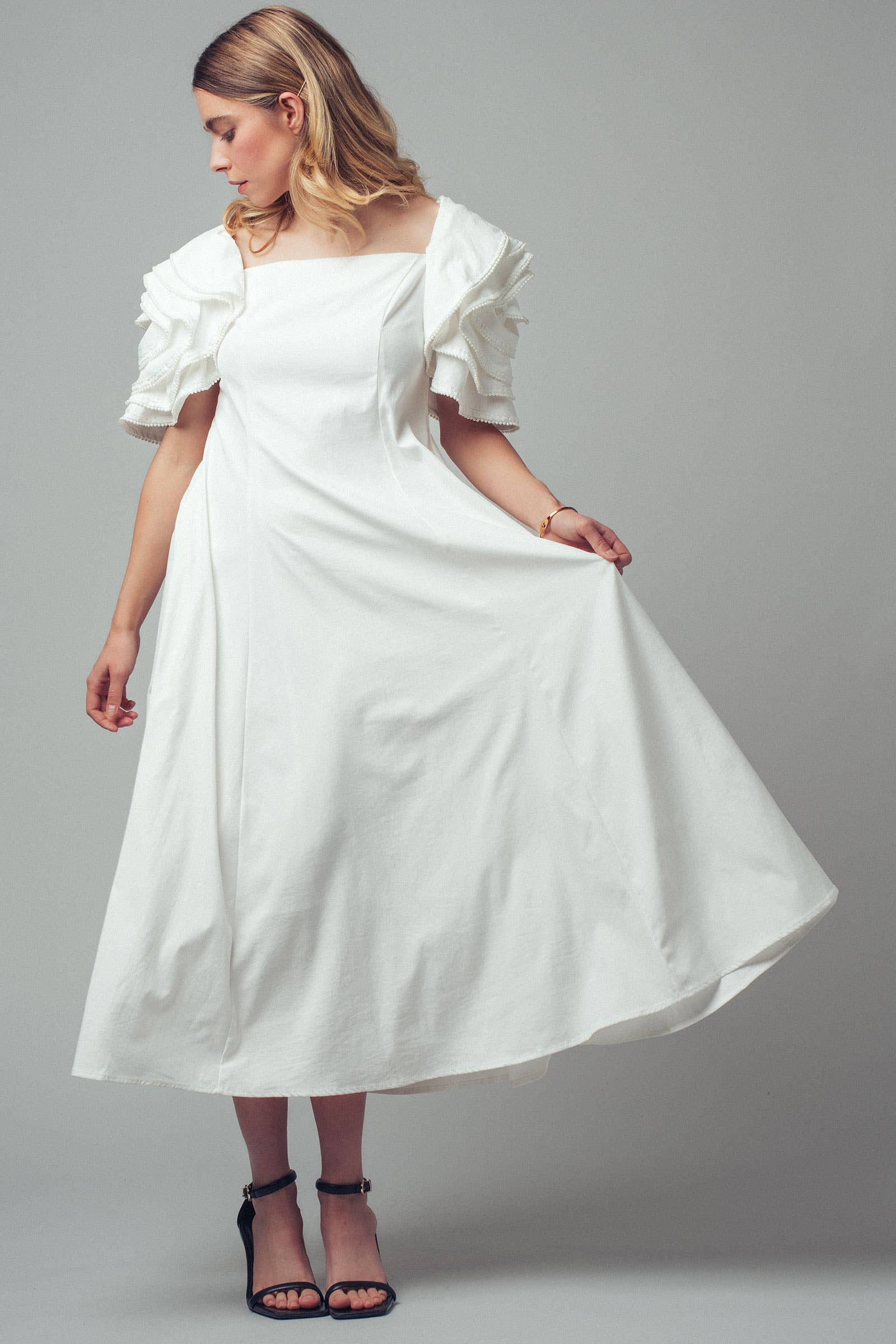 Tiered Ruffle Sleeve Smocked Midi Dress