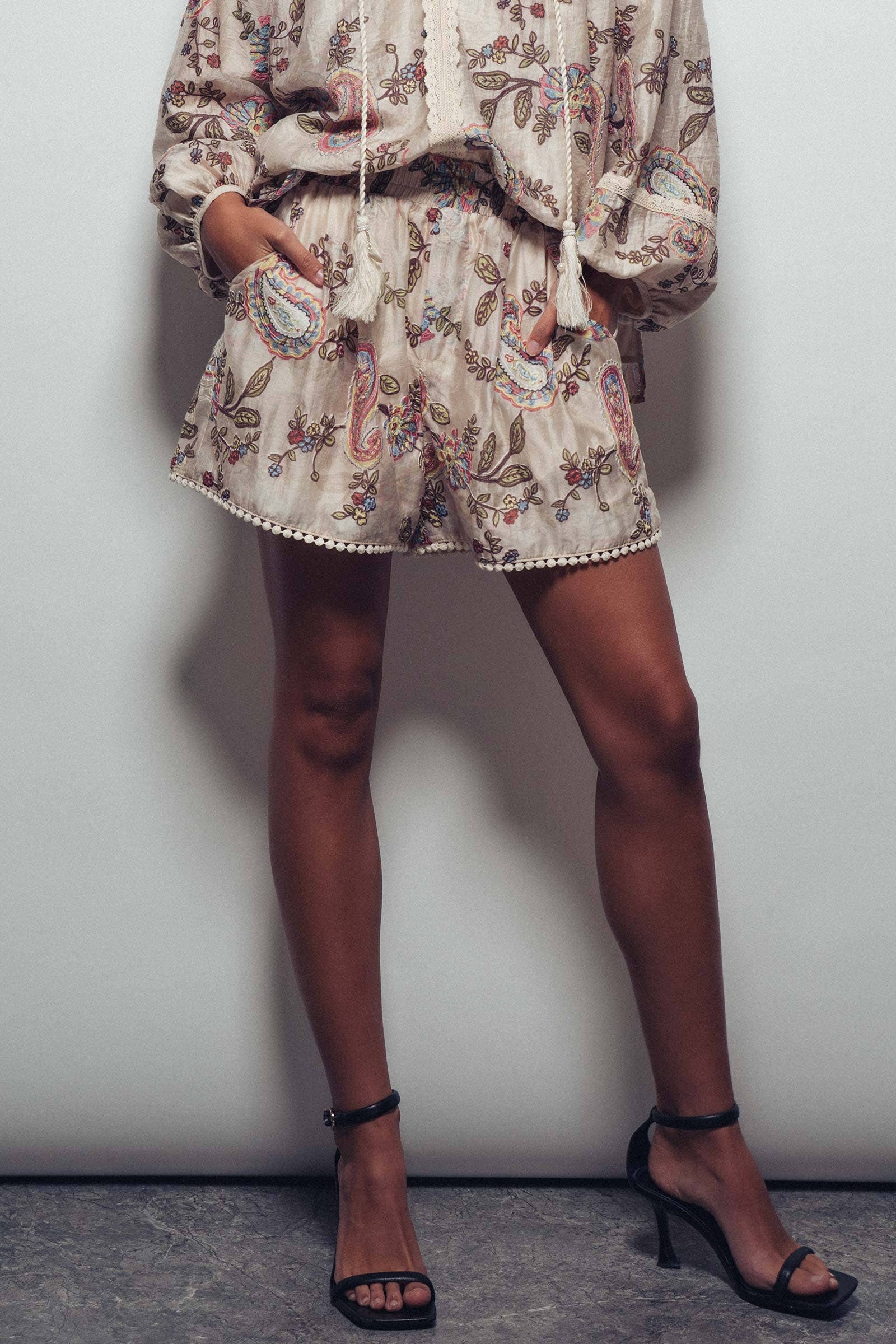Urban Daizy Boho Colorful Paisley Embroidered Smocked Shorts Multi Lounge Shorts - Women's (UDZ-PT-00472) – alternate view 9