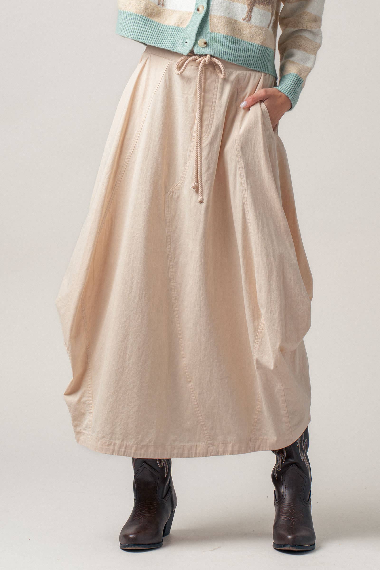 Balloon Hem Drawstring Maxi Skirt