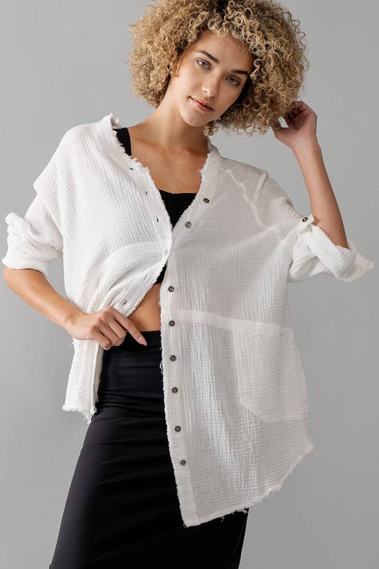 Urban Daizy PREMIUM SOFT FRAYED HEM GAUZE VINTAGE WASHED SHIRT Forest-Green Button Down Shirt - Women's (UDZ-TP-00225) –…