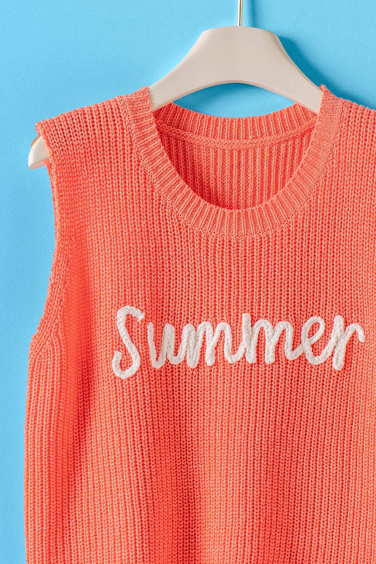 Urban Daizy "Summer" Script Embroidered Knit Tank Top Coral Tank Top - Women's (UDZ-TP-01064) – alternate view 5