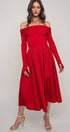 Urban Daizy Elegant Off Shoulder Ruched Long Sleeve Spring Midi Dress Red Dress - Women's (UDZ-DR-00366) – alternate view 10
