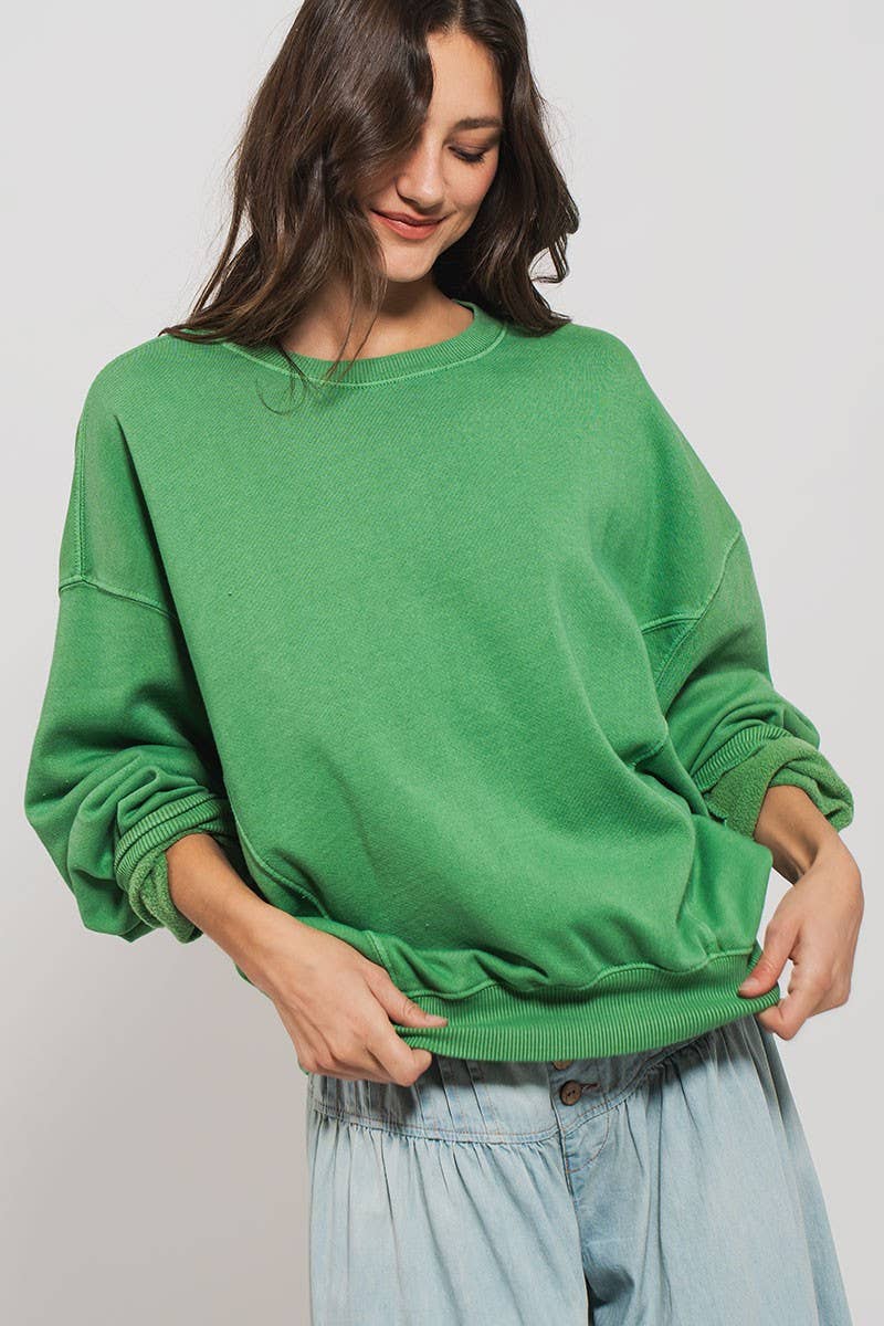 Crew Neck Comfort Washed  Spring Sweatshirt