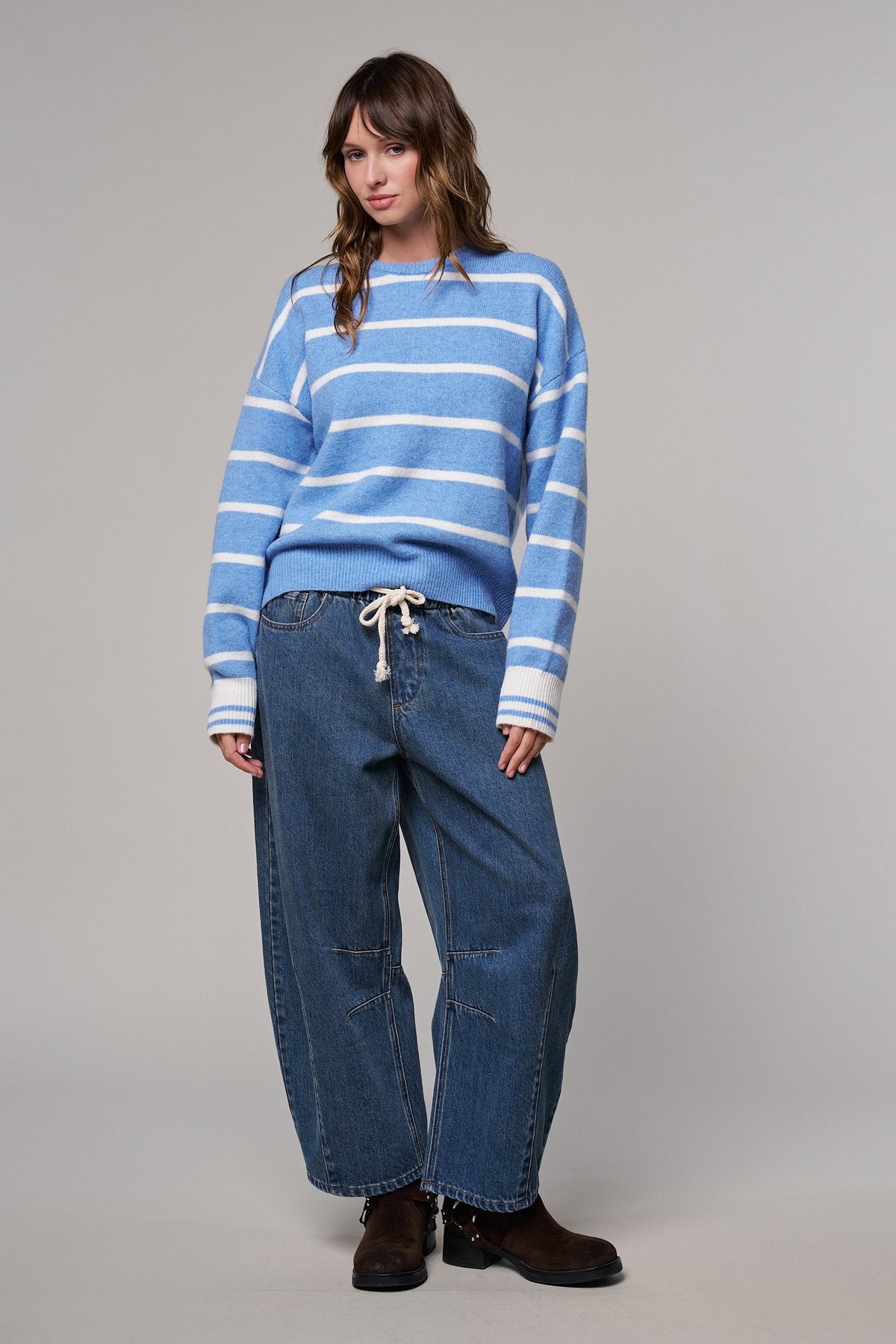 Cloud Nine Fuzzy Stripe Sweater in IVORY BLUE - Women's Sweaters | Urban Daizy