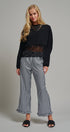 Gingham Ruffle Hem Cropped Wide Leg Pants in Brown in BLACK - Women's Casual Pants | Urban Daizy