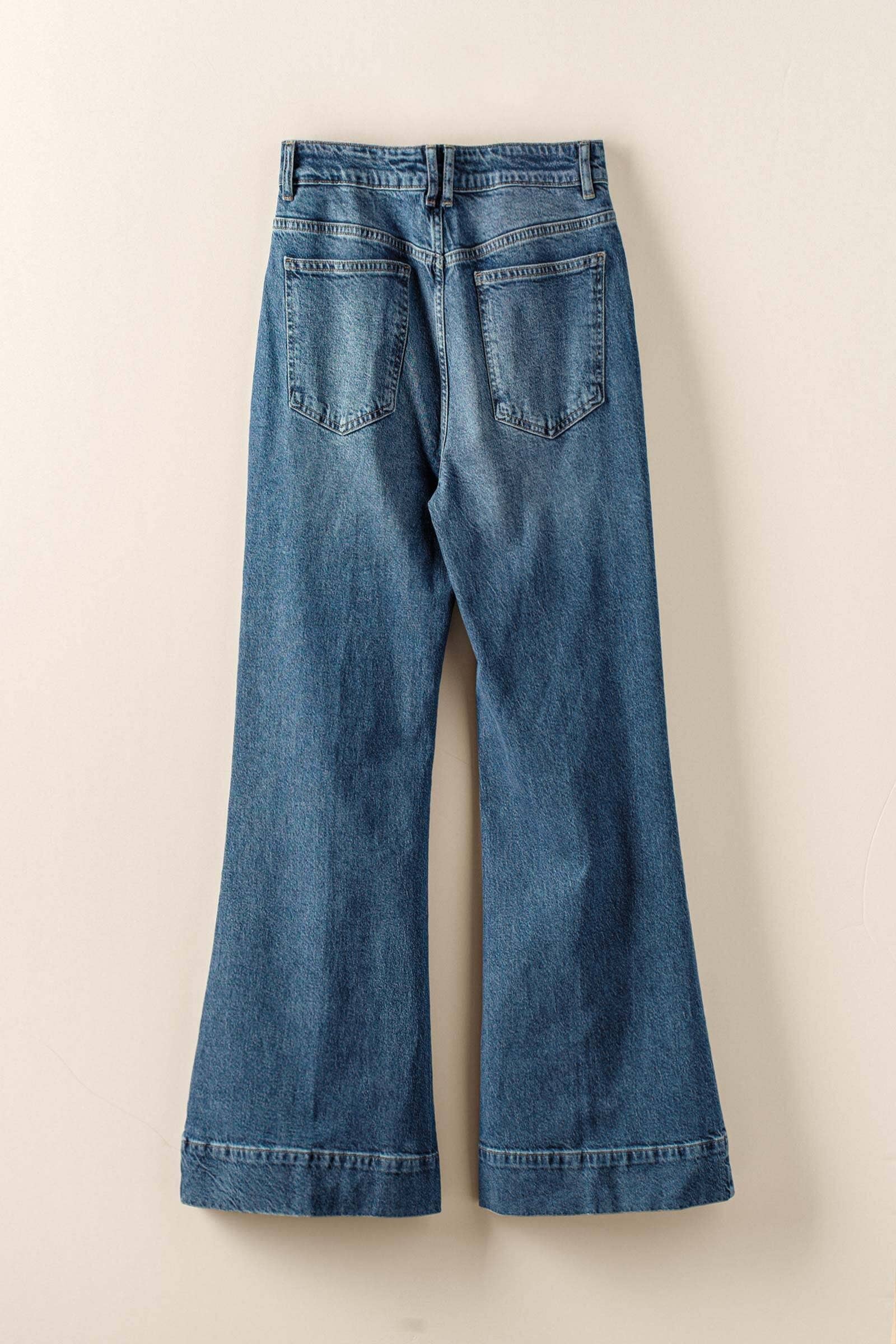 Front Seam Detail Wide Leg Flared Jeans
