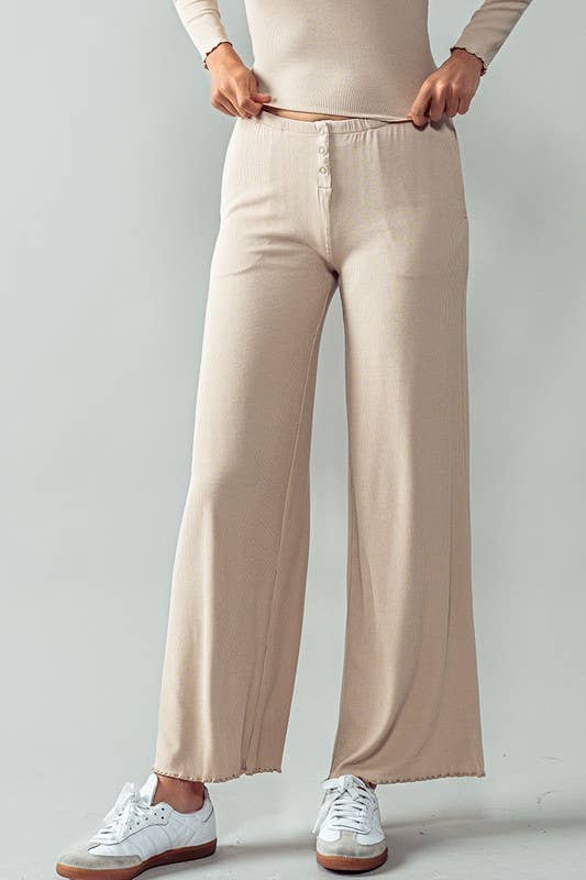 Urban Daizy Soft Ribbed Lettuce Hem Wide Leg Lounge Pants Black Pants - Women's (UDZ-PT-00262) – alternate view 13