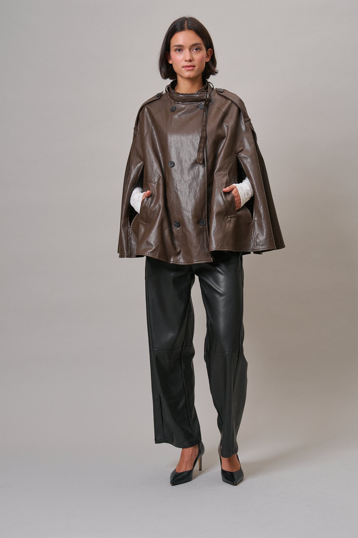 Double-Breasted Coated Cape