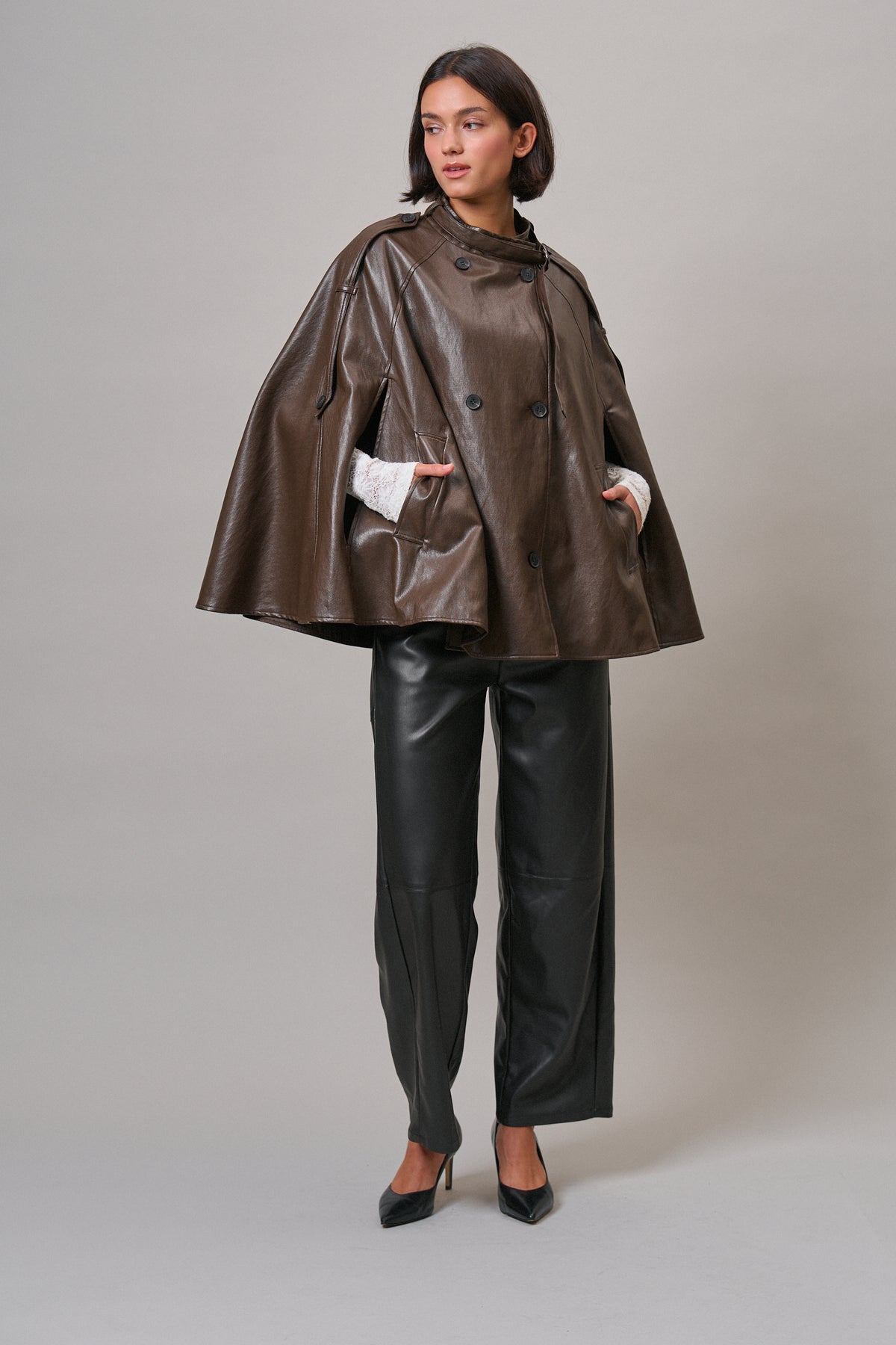 Double-Breasted Coated Cape