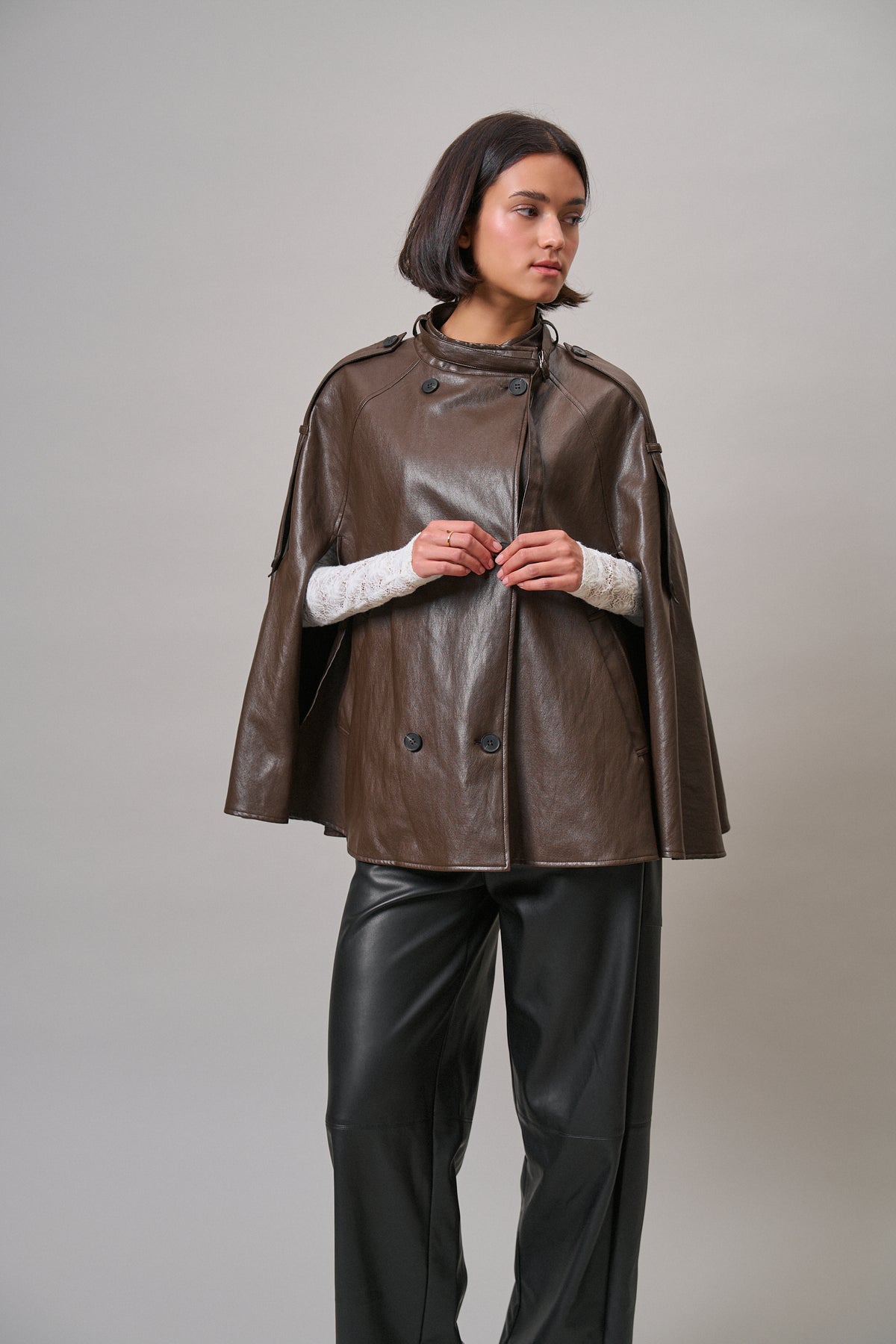 Double-Breasted Coated Cape