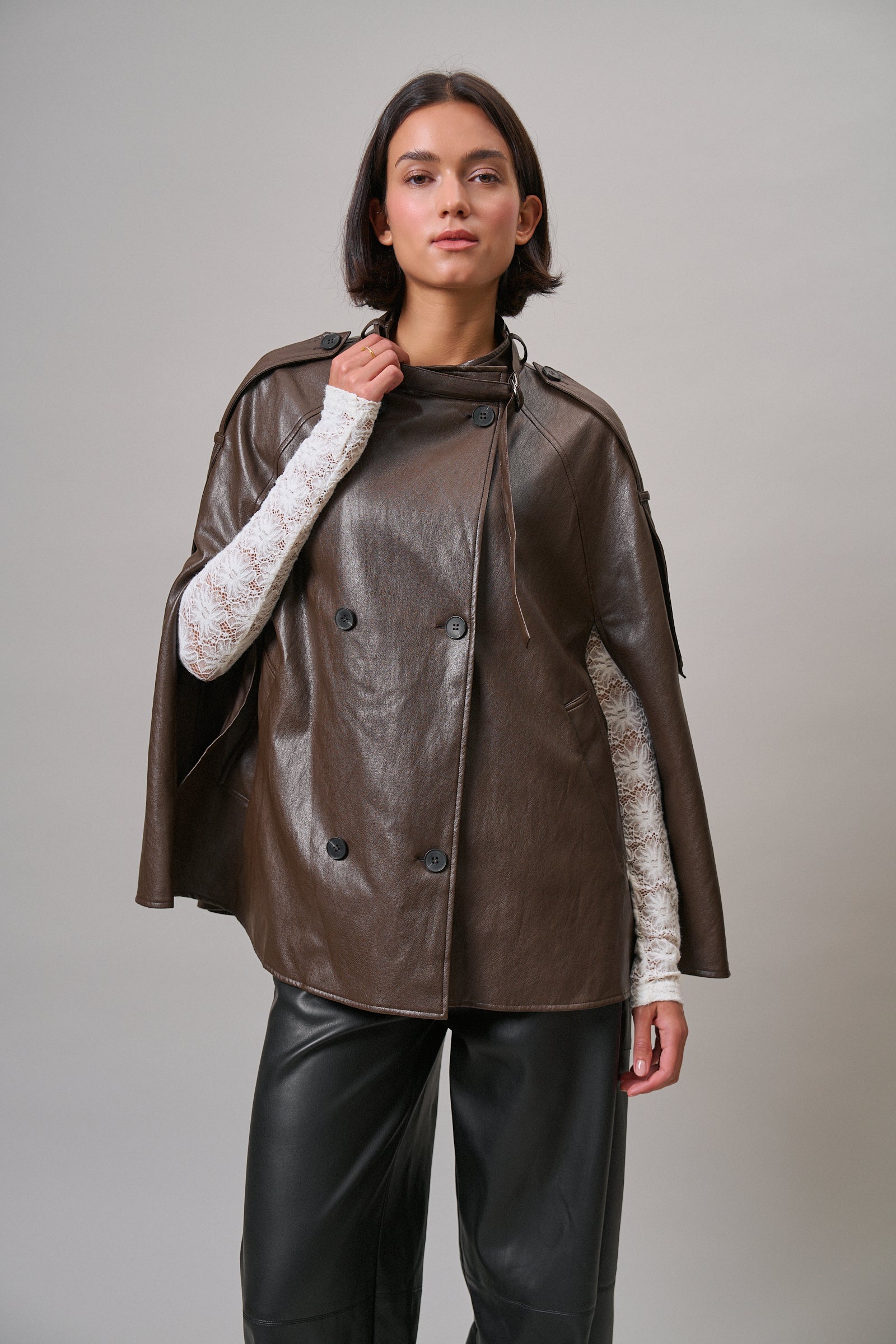 Double-Breasted Coated Cape