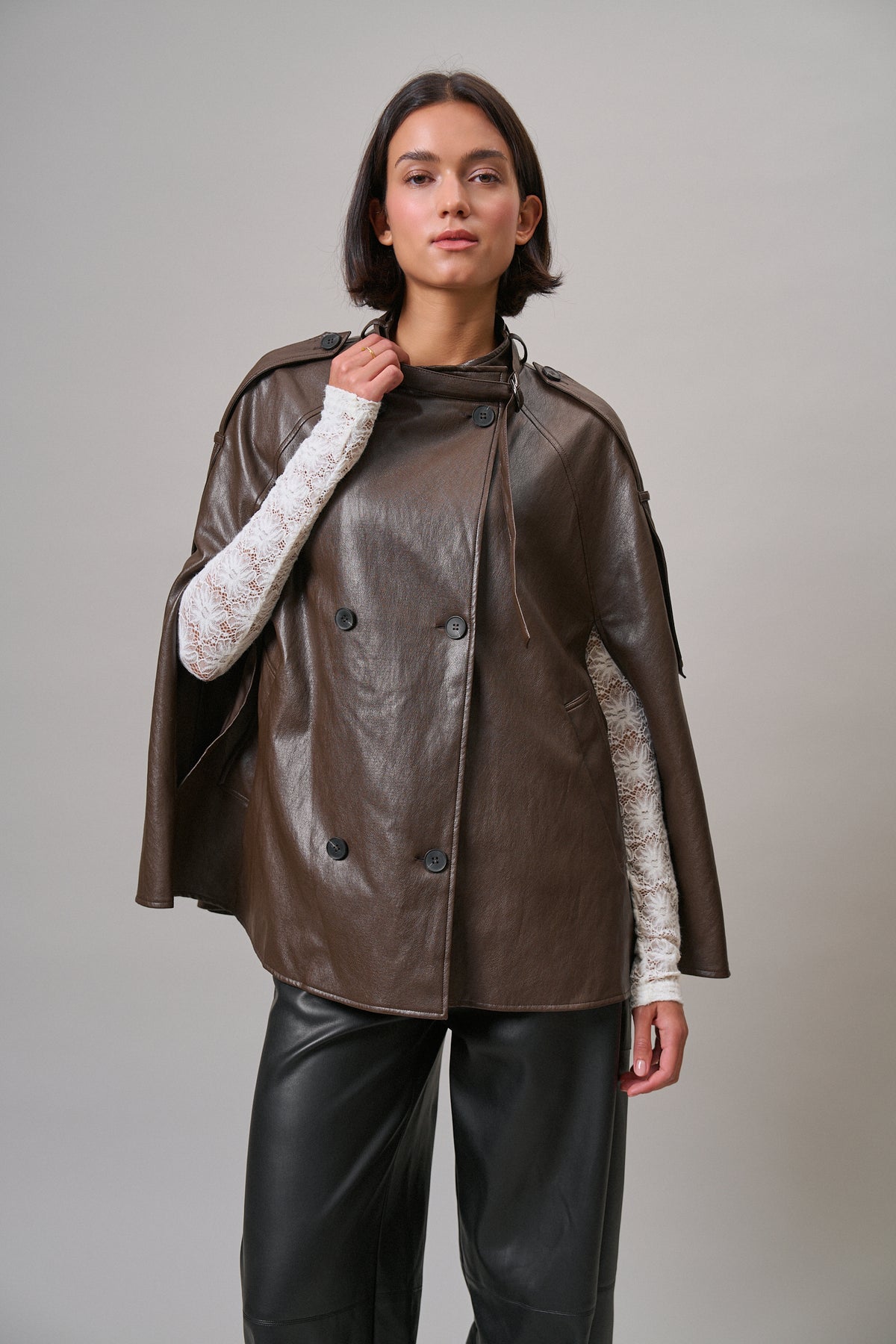 Double-Breasted Coated Cape