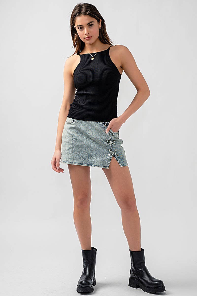 Urban Daizy Ribbed Knit Halter Spaghetti Strap Tank Top Black Tank Top - Women's (UDZ-TP-00490) – alternate view 12