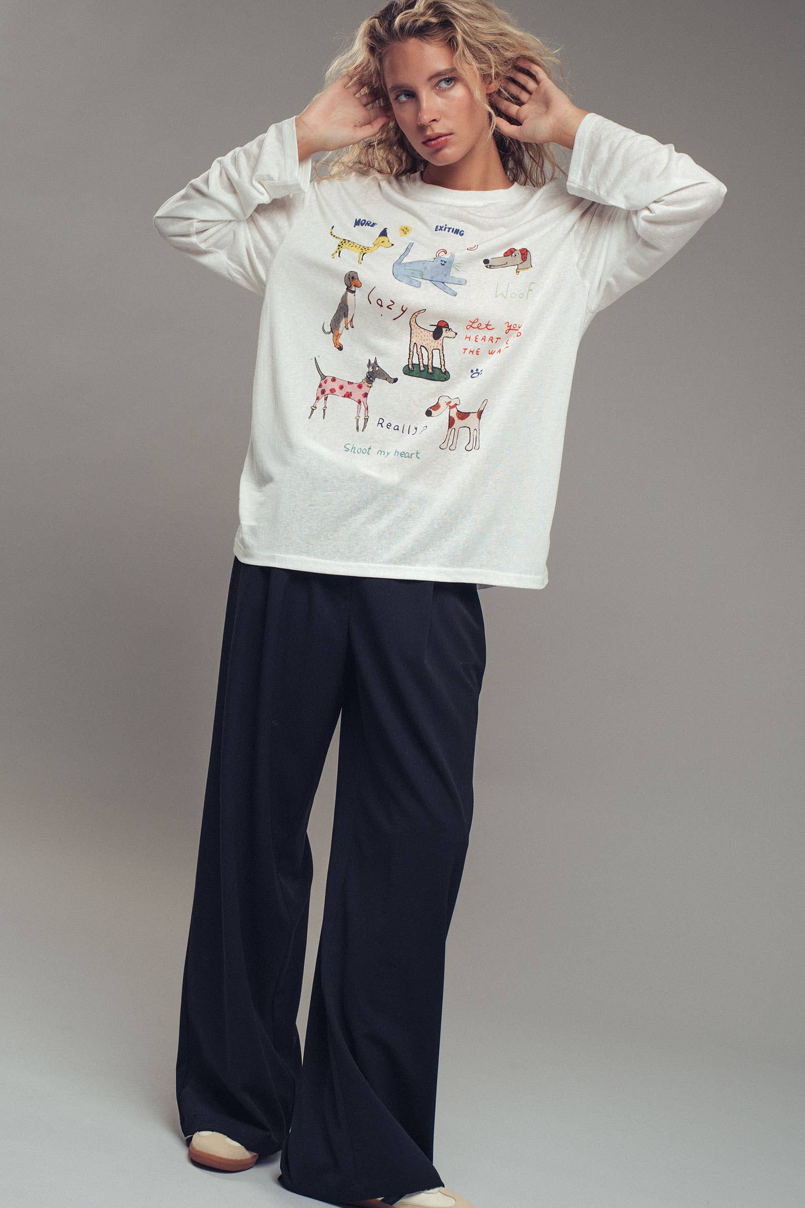 Whimsical Dog Graphic Long Sleeve Top