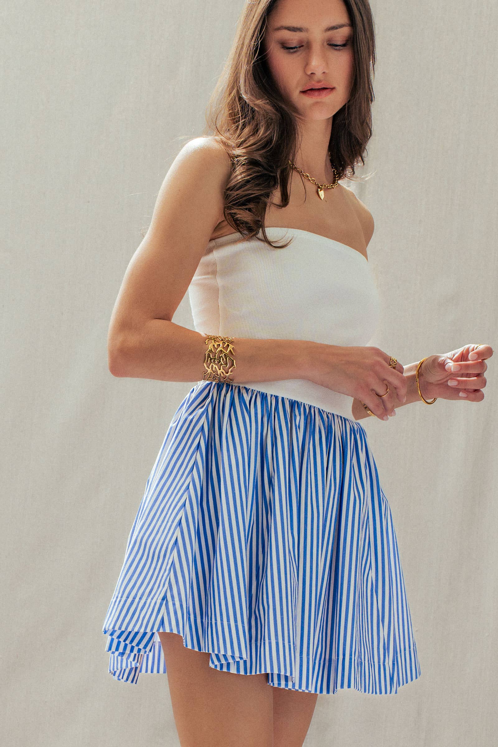 Urban Daizy Mixed Media Strapless Knit & Poplin Mini Dress Ivory-Blue Dress - Women's (UDDR0336-Ivory-Blue) – alternate view 12