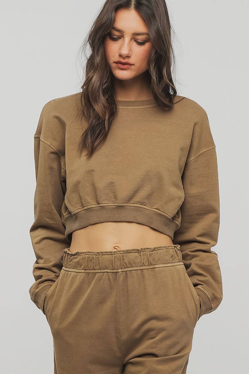 Urban Daizy Mineral Wash Mock Neck Crop Sweatshirt Black Sweatshirt - Women's (UDZ-KN-00191) – alternate view 17