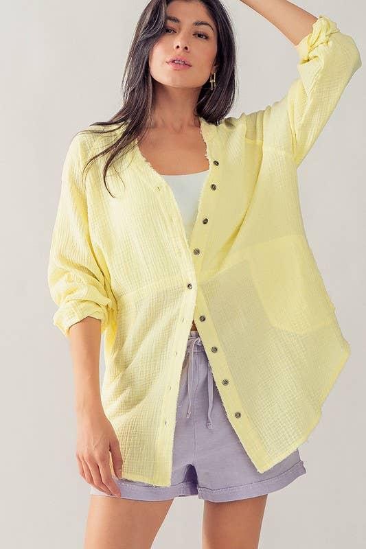 Urban Daizy PREMIUM SOFT FRAYED HEM GAUZE VINTAGE WASHED SHIRT Forest-Green Button Down Shirt - Women's (UDZ-TP-00225) –…