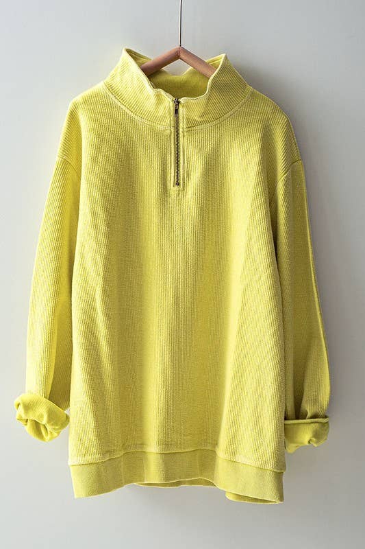 Urban Daizy Vintage Washed Quarter Zip Ribbed Sweatshirt Charcoal Sweatshirt - Women's (UDZ-KN-00255) – alternate view 31