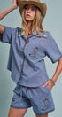 Urban Daizy Western Boot Embroidered Pocket Shirt Blue Button Down Shirt - Women's (UDZ-TP-01086-Blue) – alternate view 7