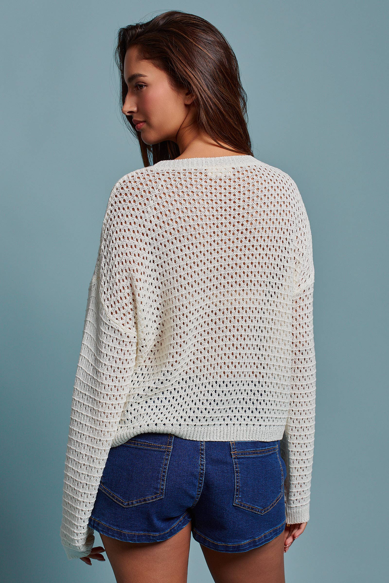 American Flag Patch Open Knit Cotton Sweater