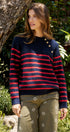 Striped Mock Neck Sweater with Gold Buttons | wholesale sweaters | Urban Daizy