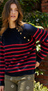 Striped Mock Neck Sweater with Gold Buttons | wholesale sweaters | Urban Daizy