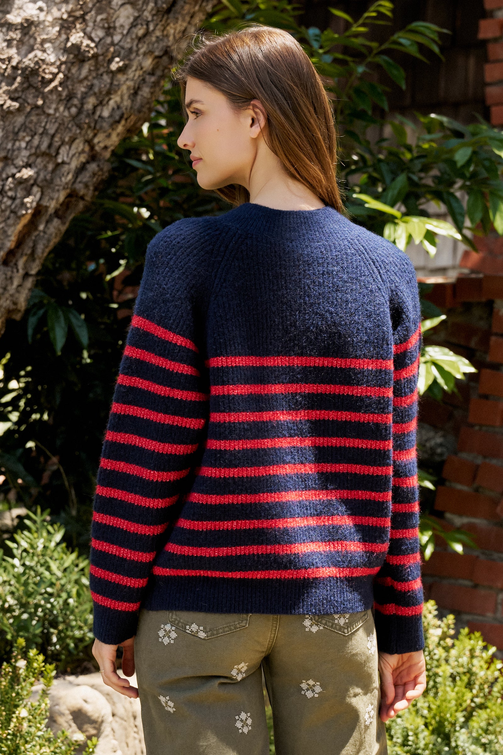 Striped Mock Neck Sweater with Gold Buttons | wholesale sweaters | Urban Daizy