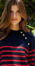 Striped Mock Neck Sweater with Gold Buttons | wholesale sweaters | Urban Daizy
