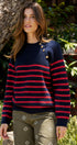 Striped Mock Neck Sweater with Gold Buttons | wholesale sweaters | Urban Daizy