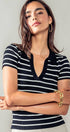 Urban Daizy Ribbed Stripe V-Neck Knit Top Ivory Knit Top - Women's (UDZ-TP-00562) – alternate view 13