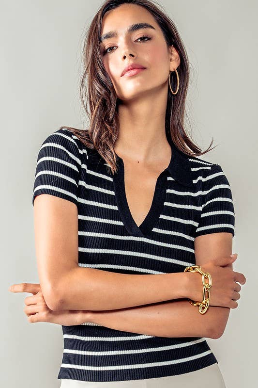 Urban Daizy Ribbed Stripe V-Neck Knit Top Ivory Knit Top - Women's (UDZ-TP-00562) – alternate view 13