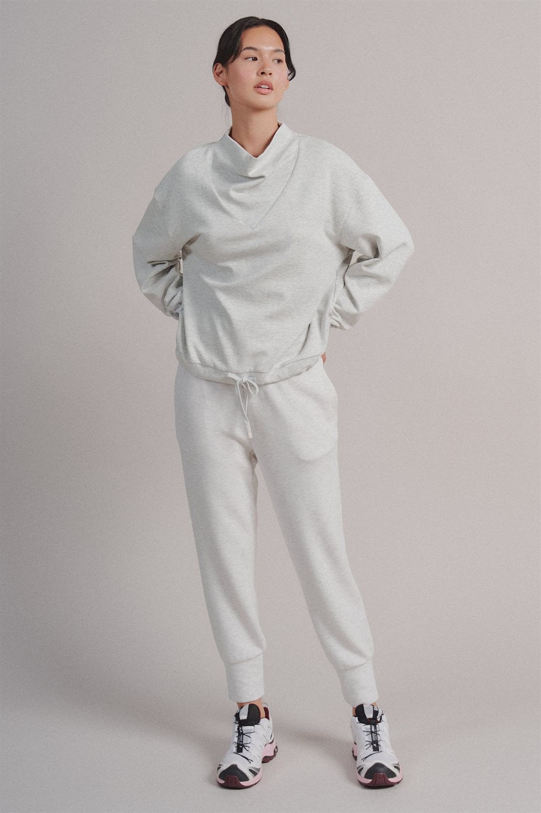 Scuba High Rise Joggers Sweatpants Pilates Athflow for Women in WHITE MELANGE - Women's Sweatpants & Joggers | Urban Daizy