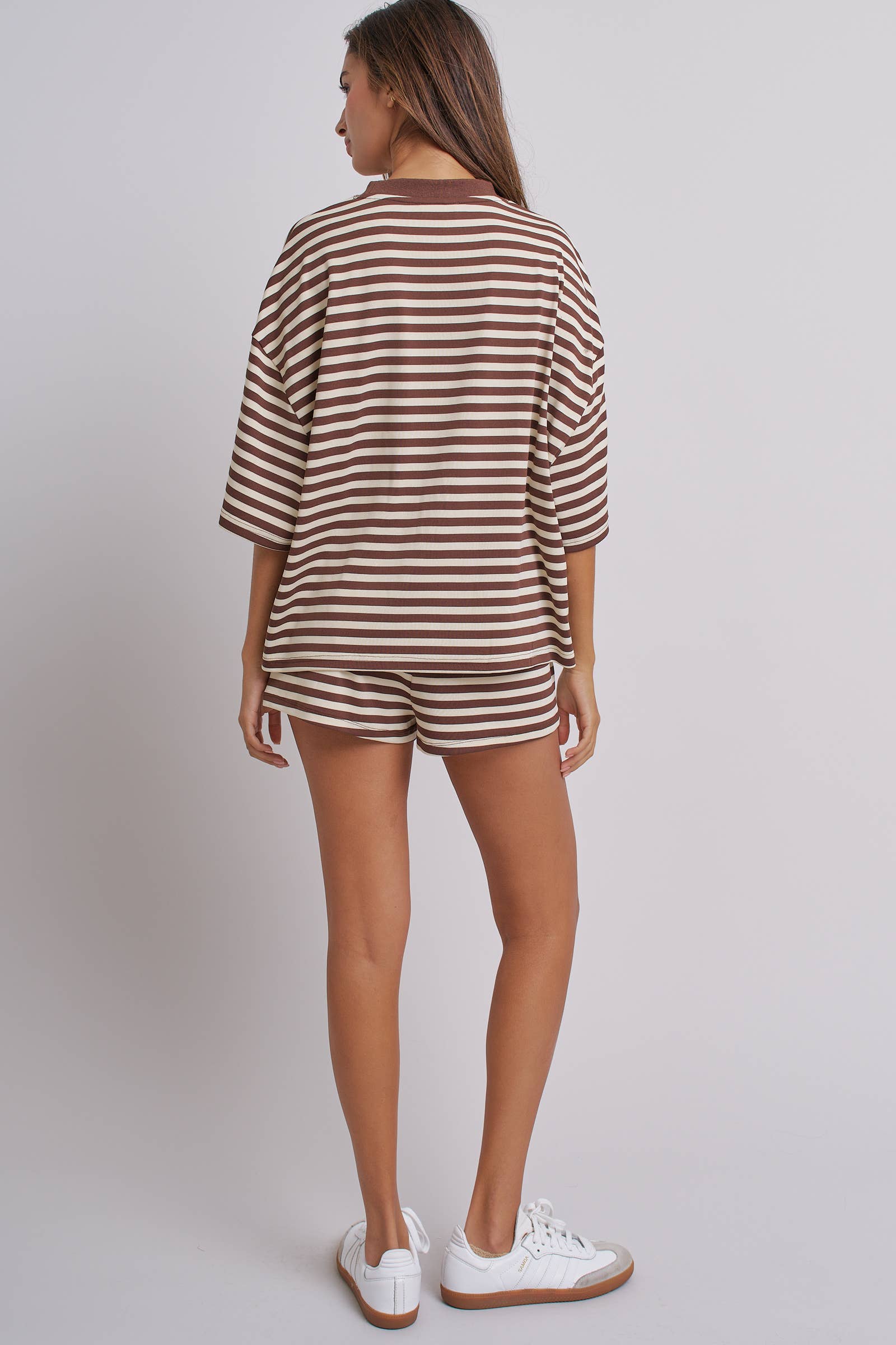 Oversized Striped Contrast Neck Boxy Tee