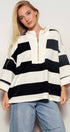 Urban Daizy Oversized Half Zip Bold Stripe Statement Pullover Sweatshirt Cream-Black Sweatshirt - Women's (UDZ-KN-00450)…