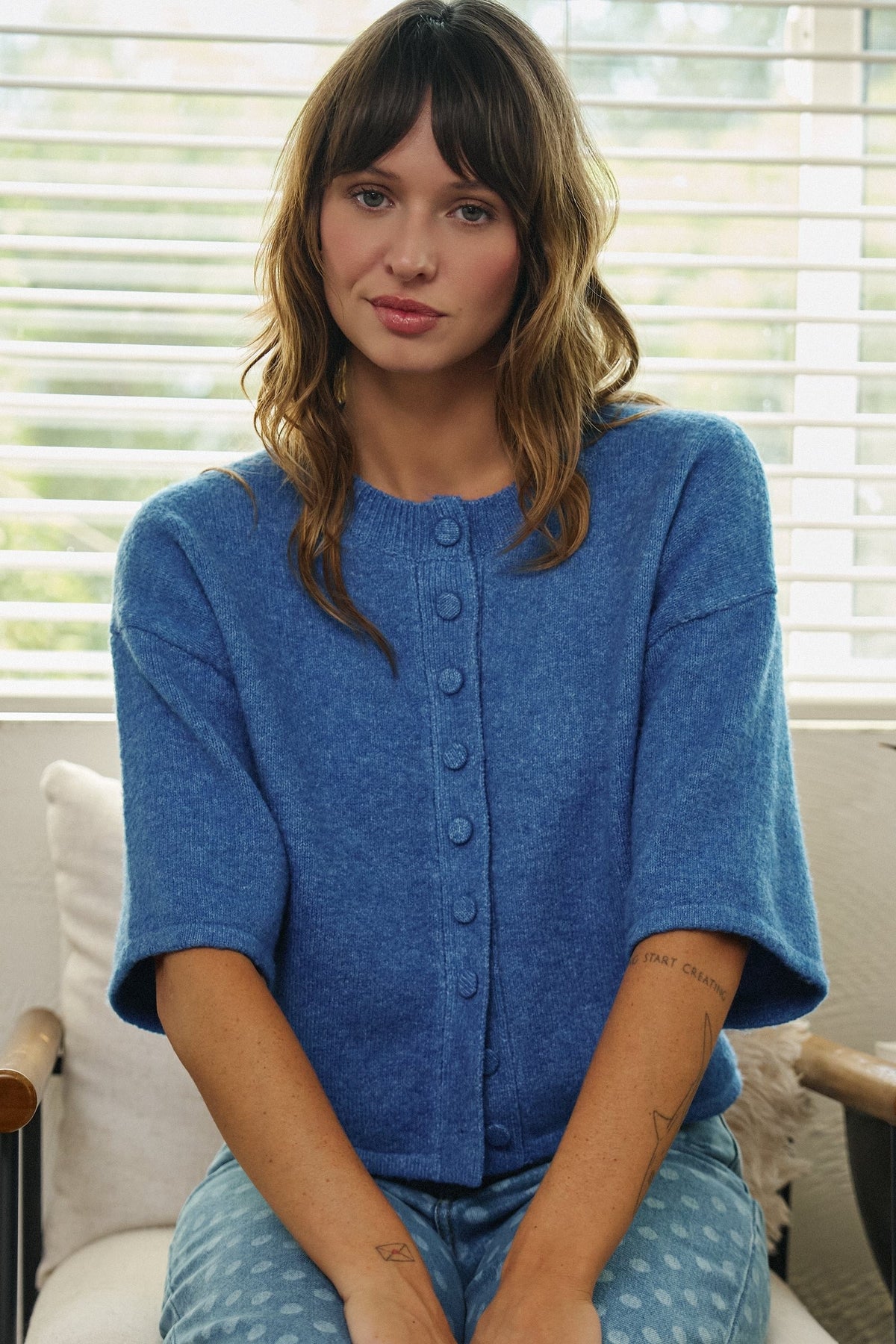 Soft Touch Elbow-Length Knit Cardigan in BLUE - Women's Cardigans & Shrugs | Urban Daizy