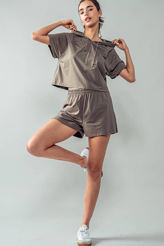 Urban Daizy Cropped Short Sleeve Drawstring Hooded Pullover Top Black Hoodie - Women's (UDZ-KN-00341) – alternate view 12