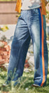 Wide Leg Faux Denim Print French Terry Track Pants with Side in ORANGE BLUE - Women's Casual Pants | Urban Daizy