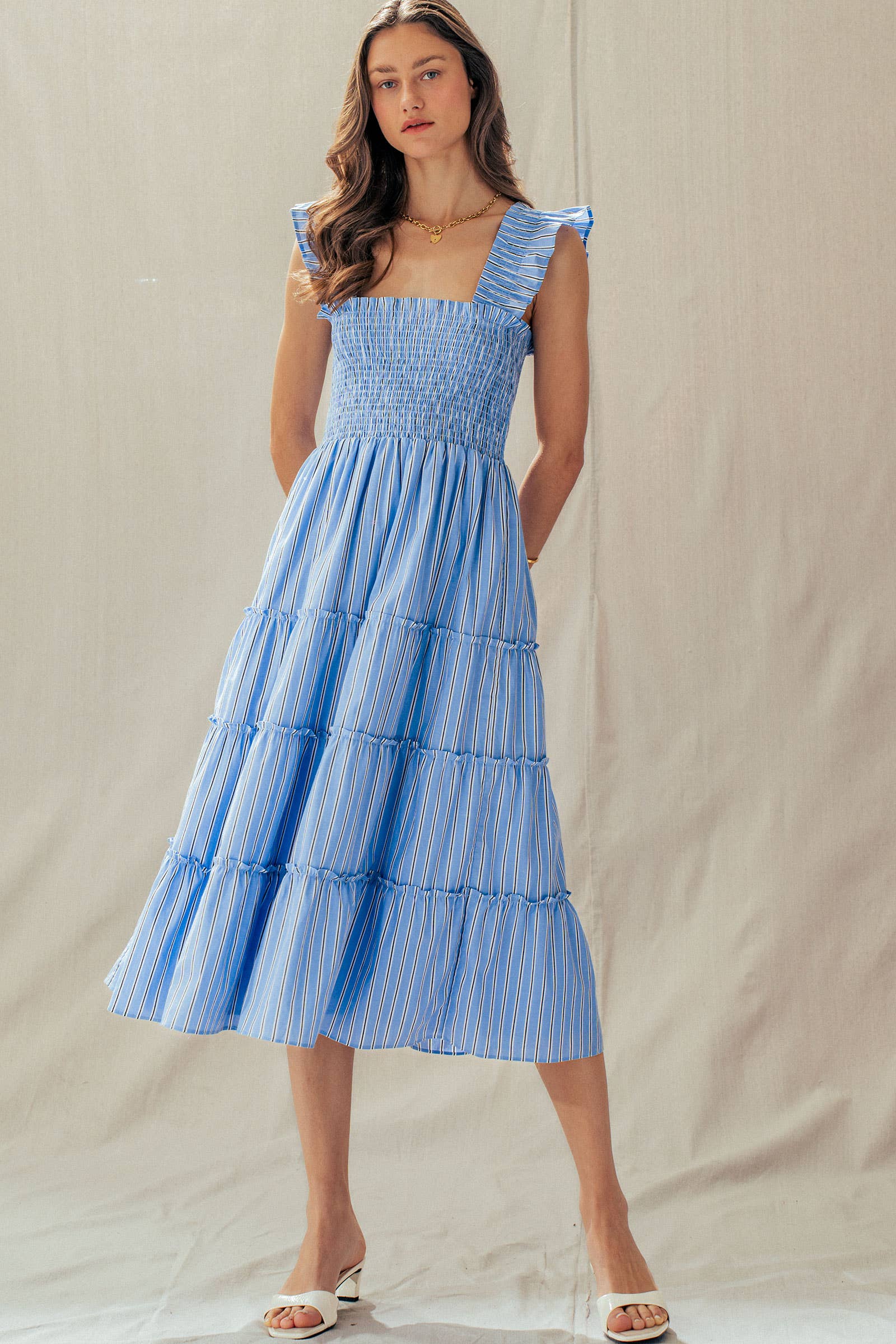 Cotton Smocked Tiered Midi Dress